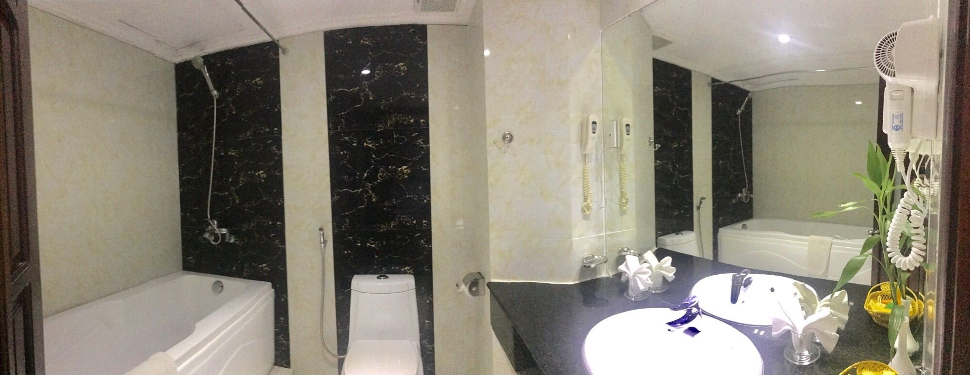 Bathtub, free toiletries, hair dryer, slippers