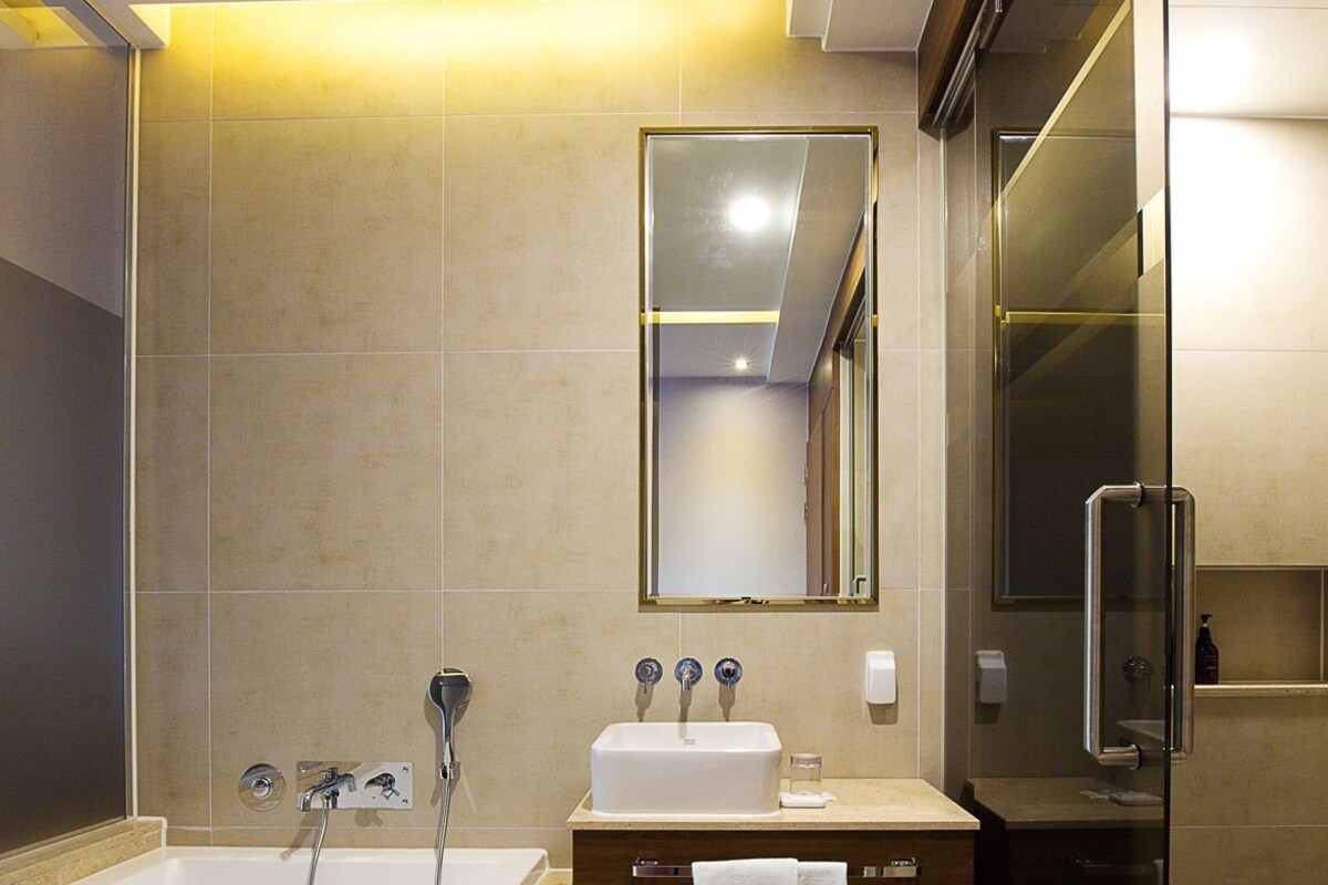 Bathroom | Combined shower/bathtub, deep-soaking bathtub, hydromassage showerhead