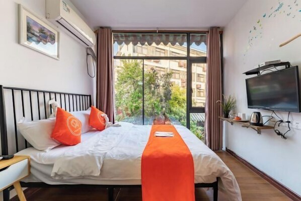 Desk, blackout curtains, iron/ironing board, free WiFi