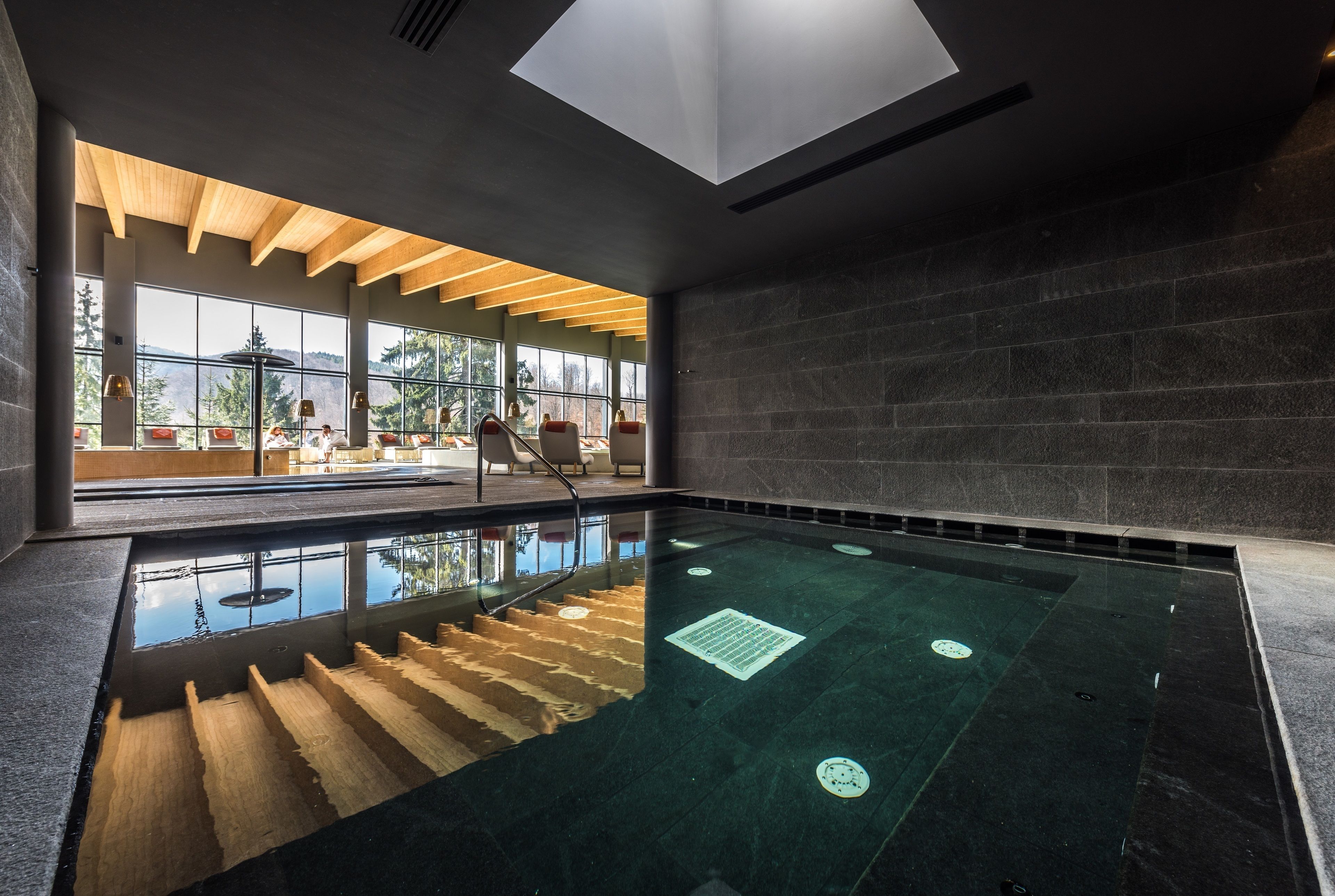 Indoor pool, outdoor pool, sun loungers