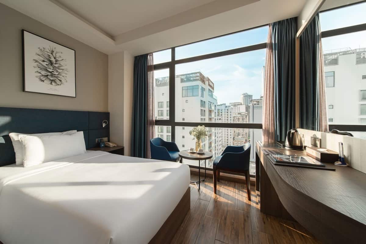 Free minibar items, in-room safe, desk, blackout drapes