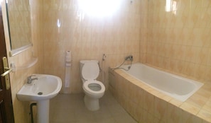 Bañera con ducha, bañera profunda, toallas