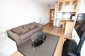 Apartamento estándar, 1 cama de matrimonio grande con sofá cama | Sala de estar | Una televisión de pantalla plana