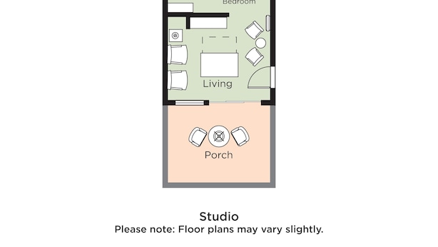 A floor plan of WorldMark Cathedral City with a bathroom, bedroom, living area, and studio. - Worldmark Cathedral City (Cathedral City)