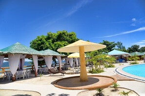 Outdoor pool, open 8 AM to 10 PM, pool umbrellas, sun loungers - Aquazul  Resort and hotel (Mauban)