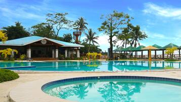 Outdoor pool, open 8 AM to 10 PM, pool umbrellas, sun loungers