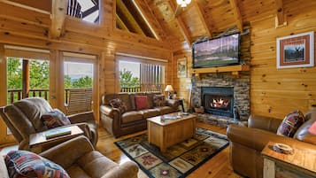 Smart TV, fireplace, video games, DVD player