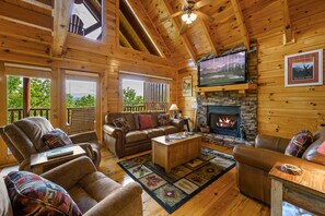 Smart TV, fireplace, video games, DVD player