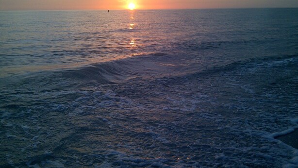 A beach with the sun setting over the horizon. - Old Florida Charm, quiet, close to beach and boat launch. (Englewood)