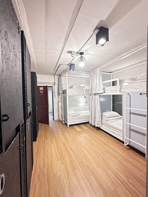 Desk, laptop workspace, blackout curtains, free WiFi