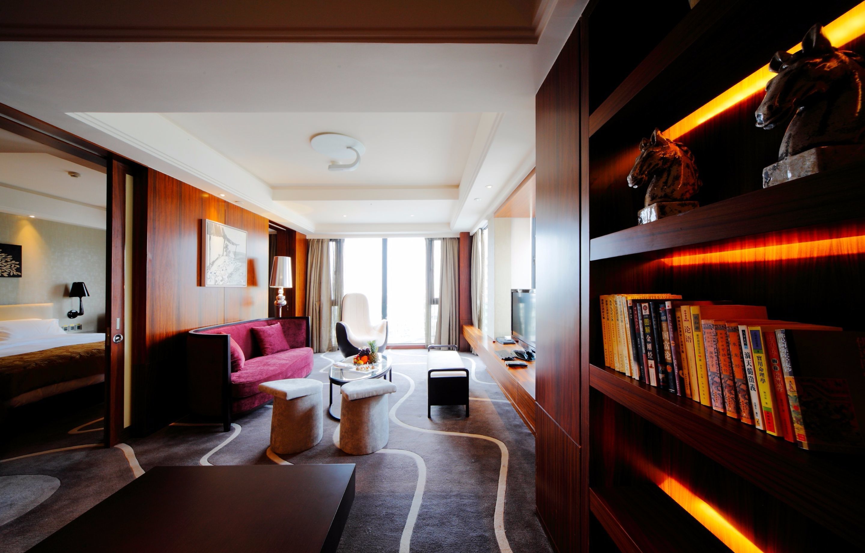 deluxe suite, river view | living area | lcd tv