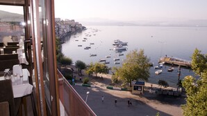 Vista de un muelle con barcos, un embarcadero y un paseo peatonal.