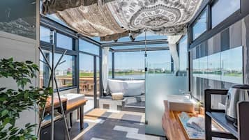 Standard Double Room, Beach View (Moon) | Bathroom | Hair dryer, slippers, towels