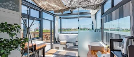 Standard Double Room, Beach View (Moon) | Bathroom | Hair dryer, slippers, towels