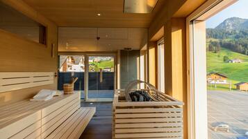 Sauna, steam room, hot stone massages, deep-tissue massages