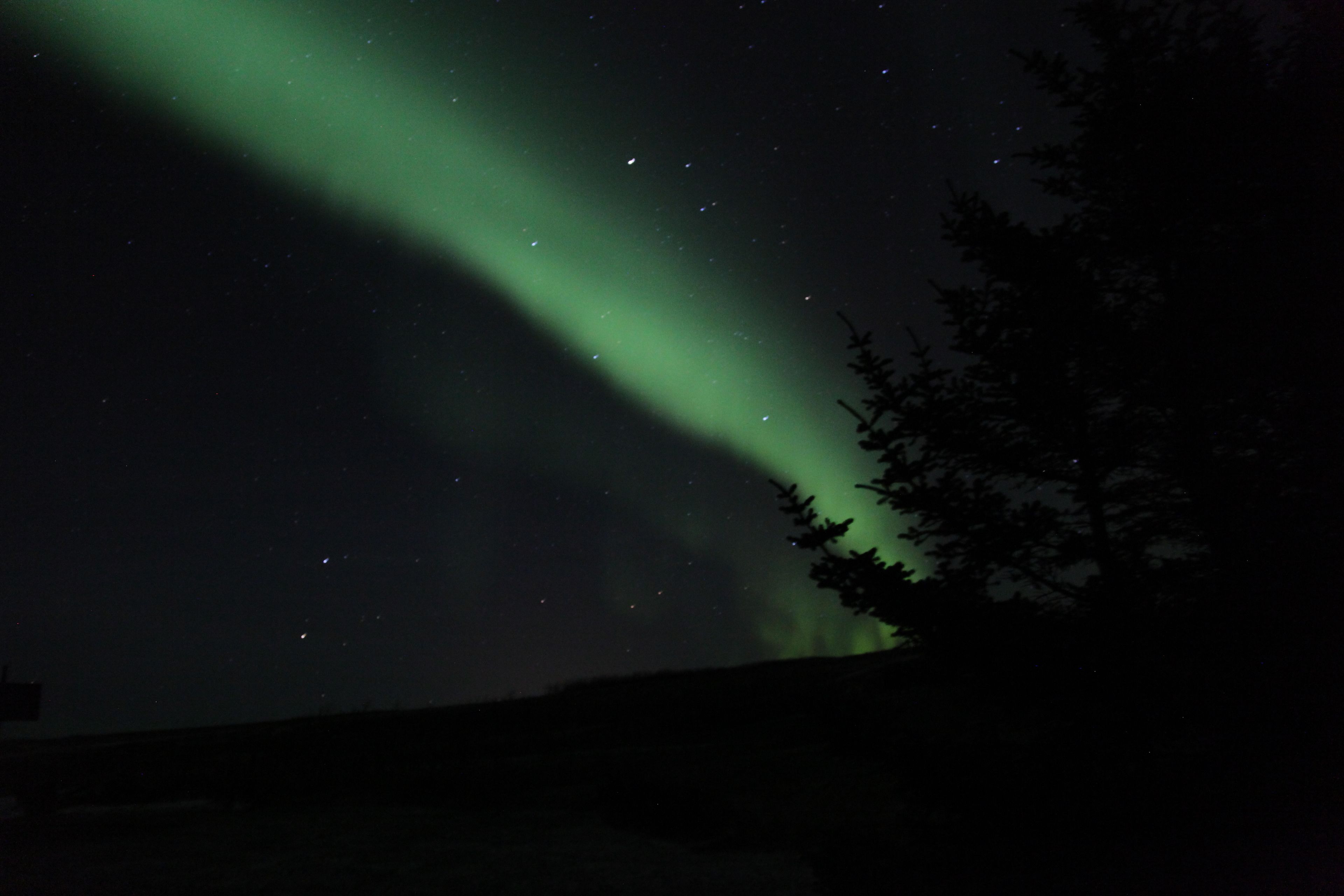 Cielo nocturno con auroras boreales.