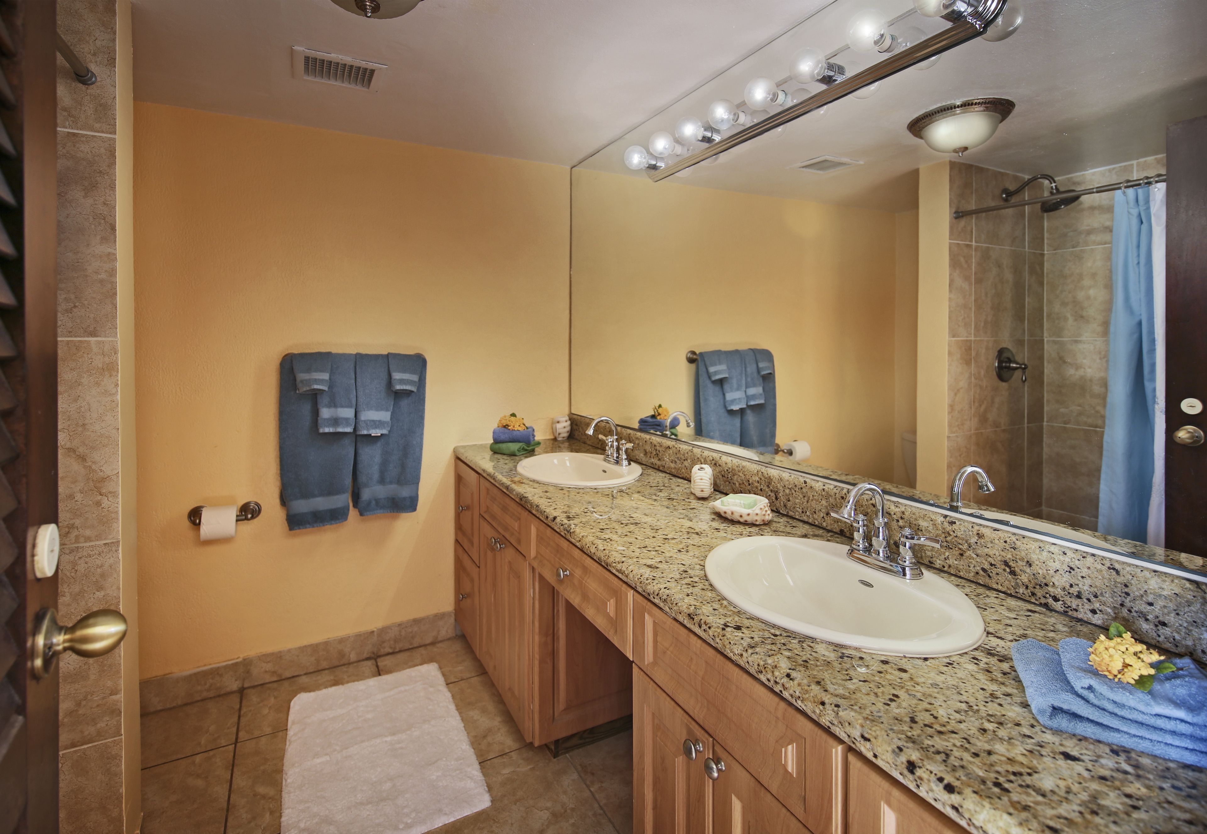 studio suite | bathroom | shower, free toiletries, hair dryer, towels