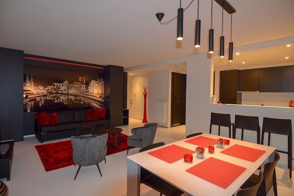 Exclusive-Penthouse, 1 King-Bett und Schlafsofa, Stadtblick | Wohnbereich