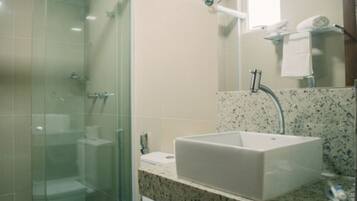 Shower, free toiletries, hair dryer, towels