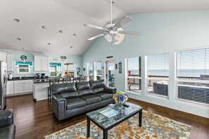 Televisión, chimenea, reproductor de DVD y libros