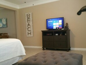 1 bedroom, desk, iron/ironing board, travel cot