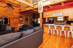 Smart TV, fireplace, DVD player, books