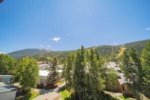 A residential area with houses surrounded by trees and a mountain in the background. - Ski Run 302 (Keystone)