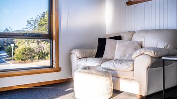 Flat-screen TV, fireplace