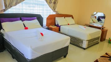Memory foam beds, desk, iron/ironing board