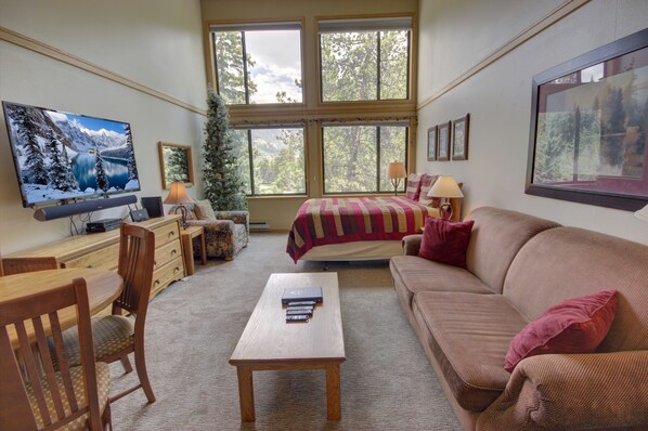 Deluxe Studio, 1 Queen Bed with Sofa bed, Kitchen, Resort View (Slopeside 2771) | Living area | 42-inch flat-screen TV with cable channels, TV, DVD player