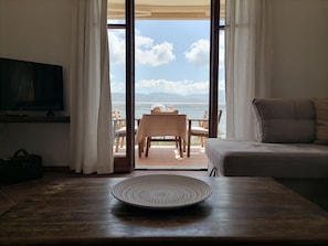House, 2 Bedrooms, Sea View, Beachfront (Aspasia) | Living area | Fireplace, DVD player