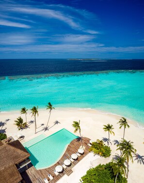 Outdoor pool, pool umbrellas, pool loungers