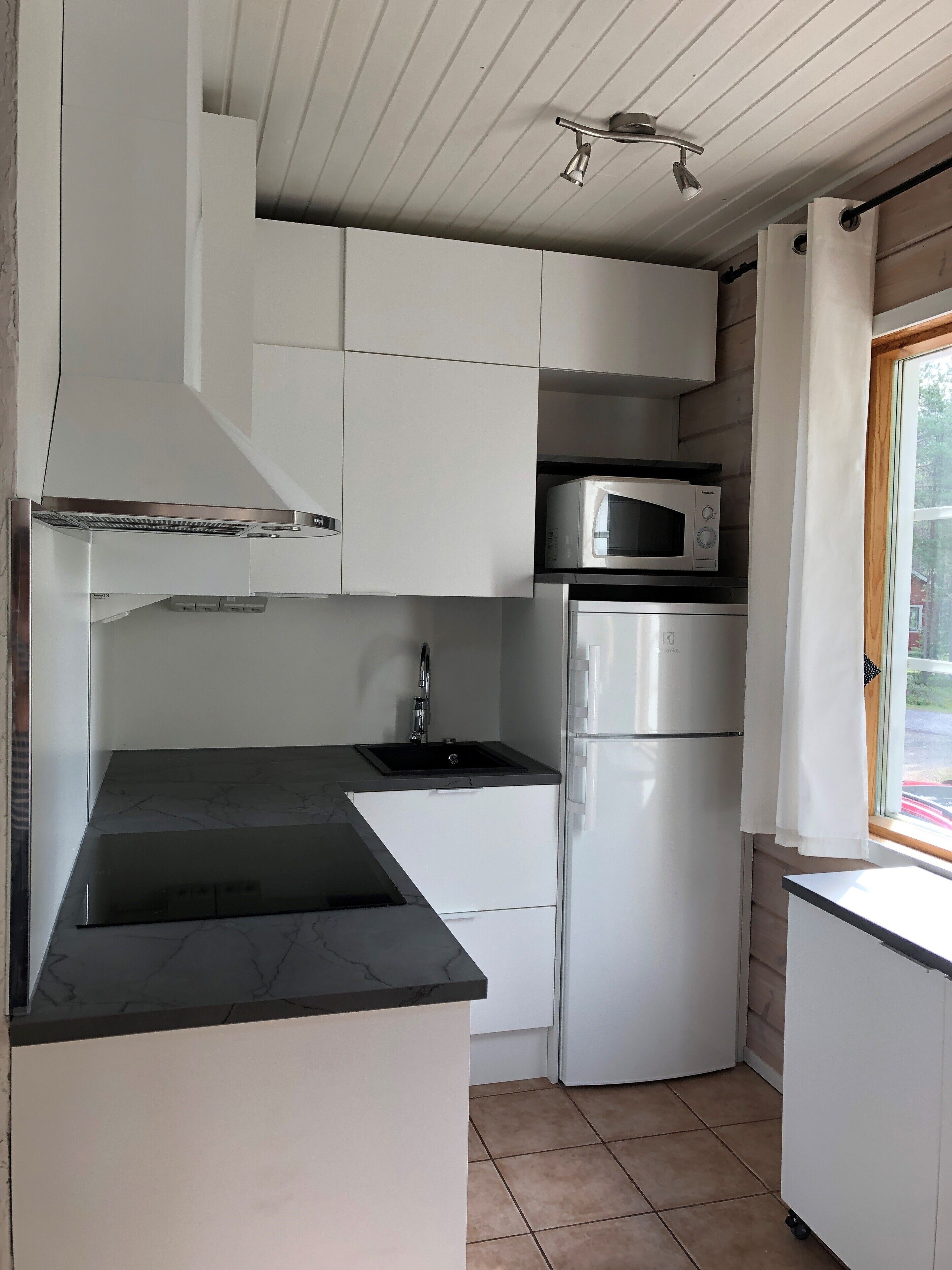 Appartement Familial, 2 chambres, sauna, vue montagne | Coin cuisine privé | Grand réfrigérateur, micro-ondes, four, plaque de cuisson