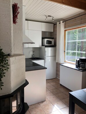 Family Apartment, 2 Bedrooms, Sauna, Mountain View | Private kitchen | Full-size fridge, microwave, oven, stovetop