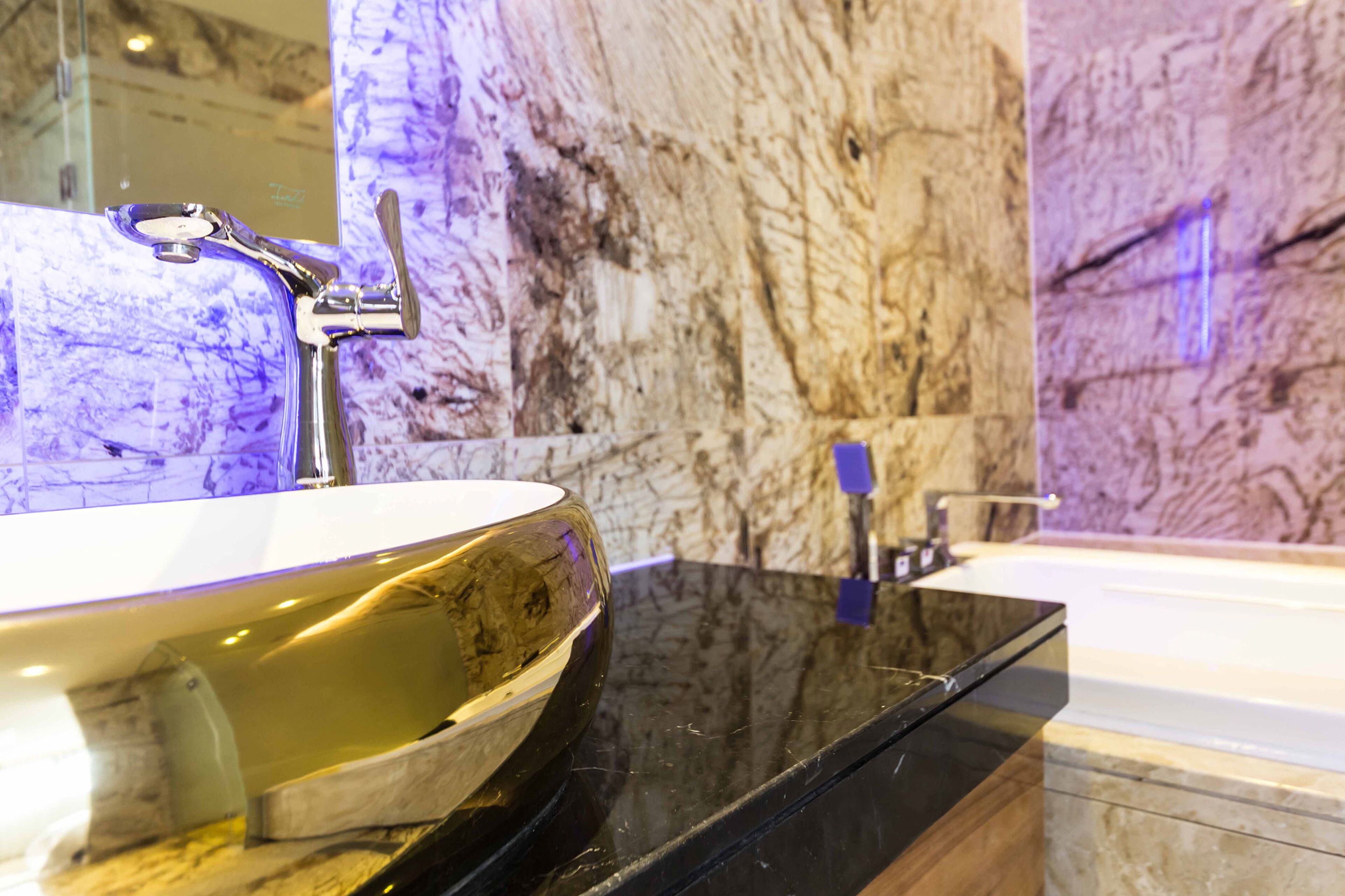 penthouse | bathroom | bathtub, jetted bath, designer toiletries, hair dryer