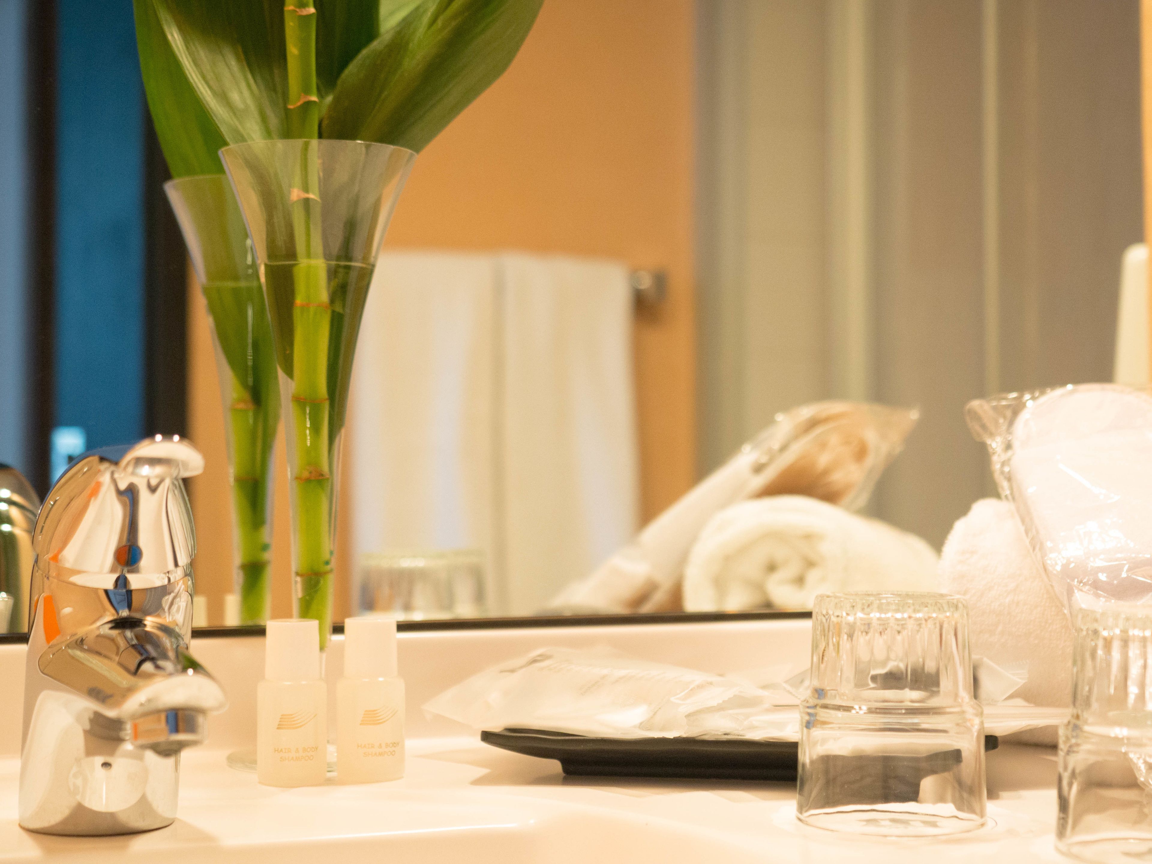 shower, free toiletries, hair dryer, towels