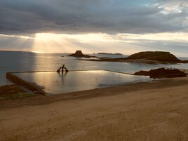On the beach, beach umbrellas