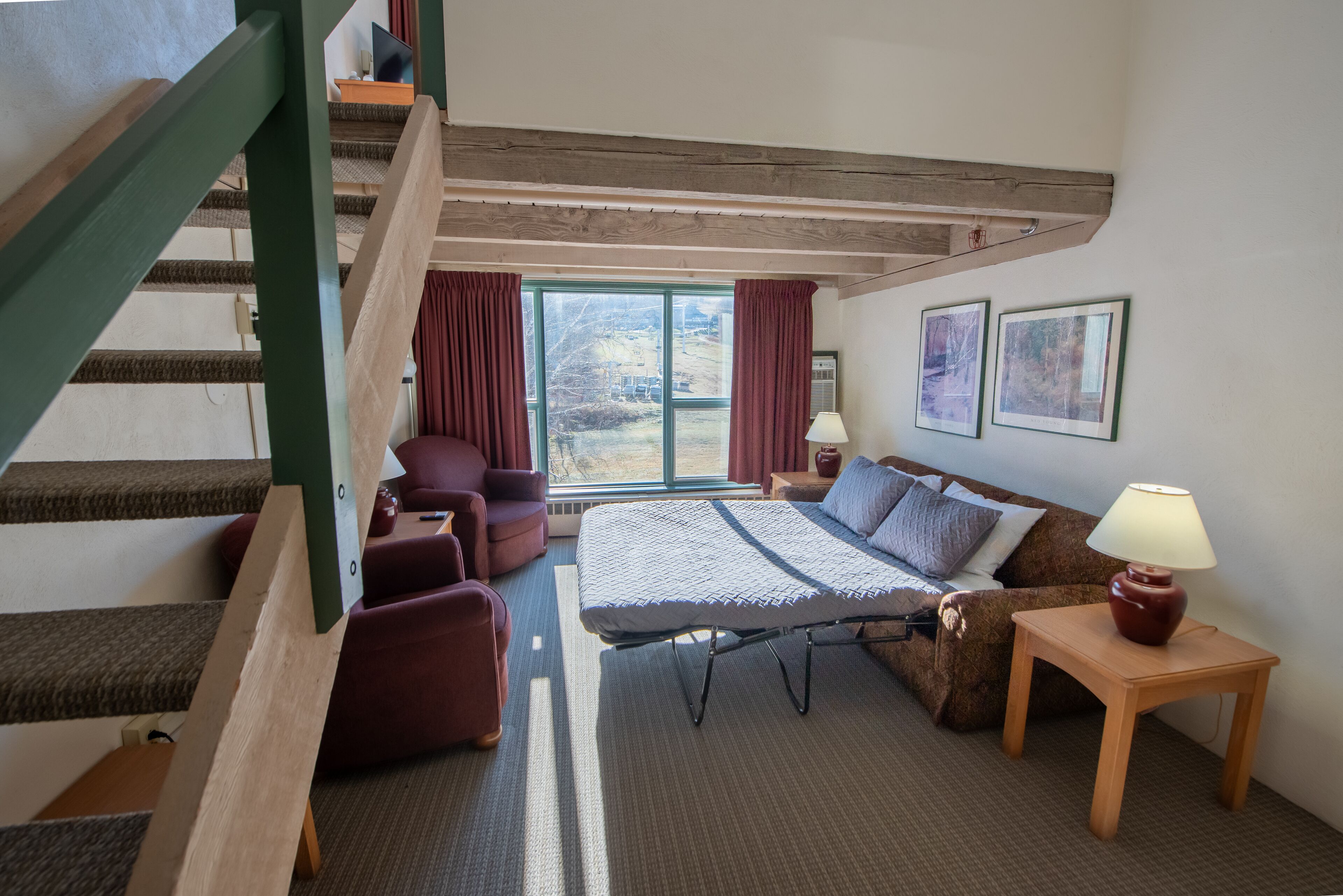 loft, 1 queen bed with sofa bed, mountain view | living area | 40-inch smart tv with digital channels