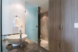 Condo Exclusive | Phòng tắm | Vòi sen/bồn tắm kết hợp, máy sấy tóc, khăn tắm 