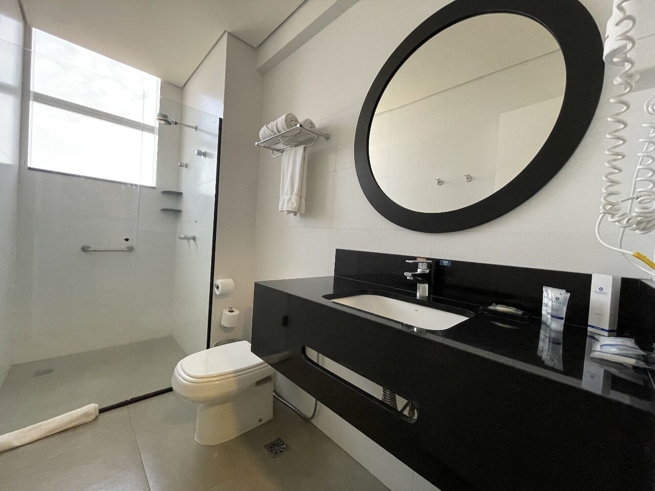 free toiletries, hair dryer, towels