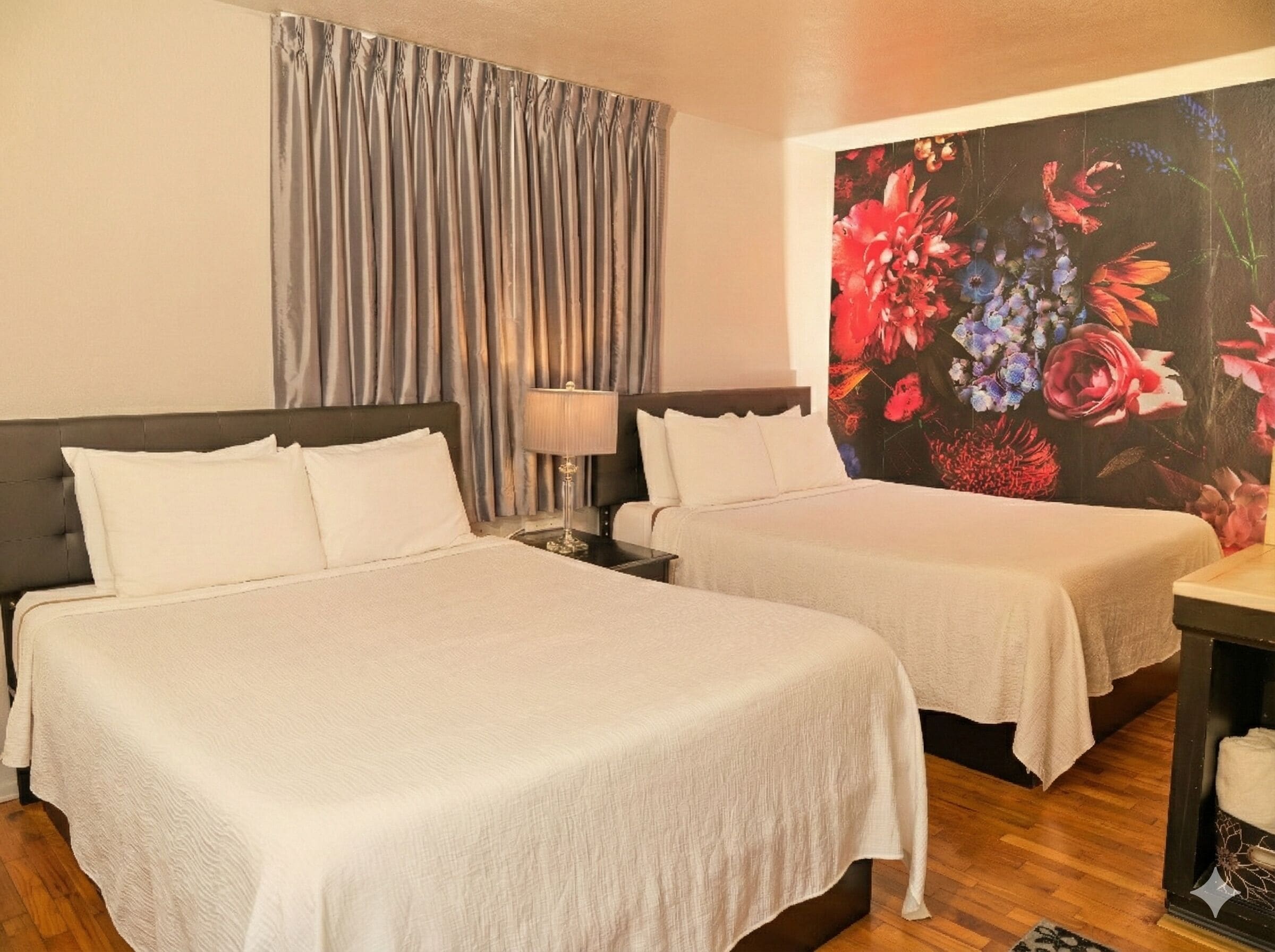 Double Room, 2 Queen Beds, Courtyard Area | Free WiFi, bed sheets