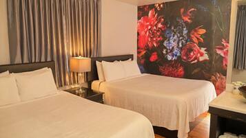 Double Room, 2 Queen Beds, Courtyard Area | Free WiFi, bed sheets