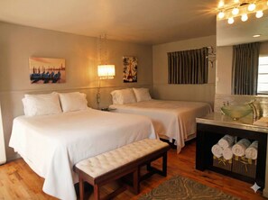 Double Room, 2 Queen Beds, Courtyard Area | Free WiFi, bed sheets