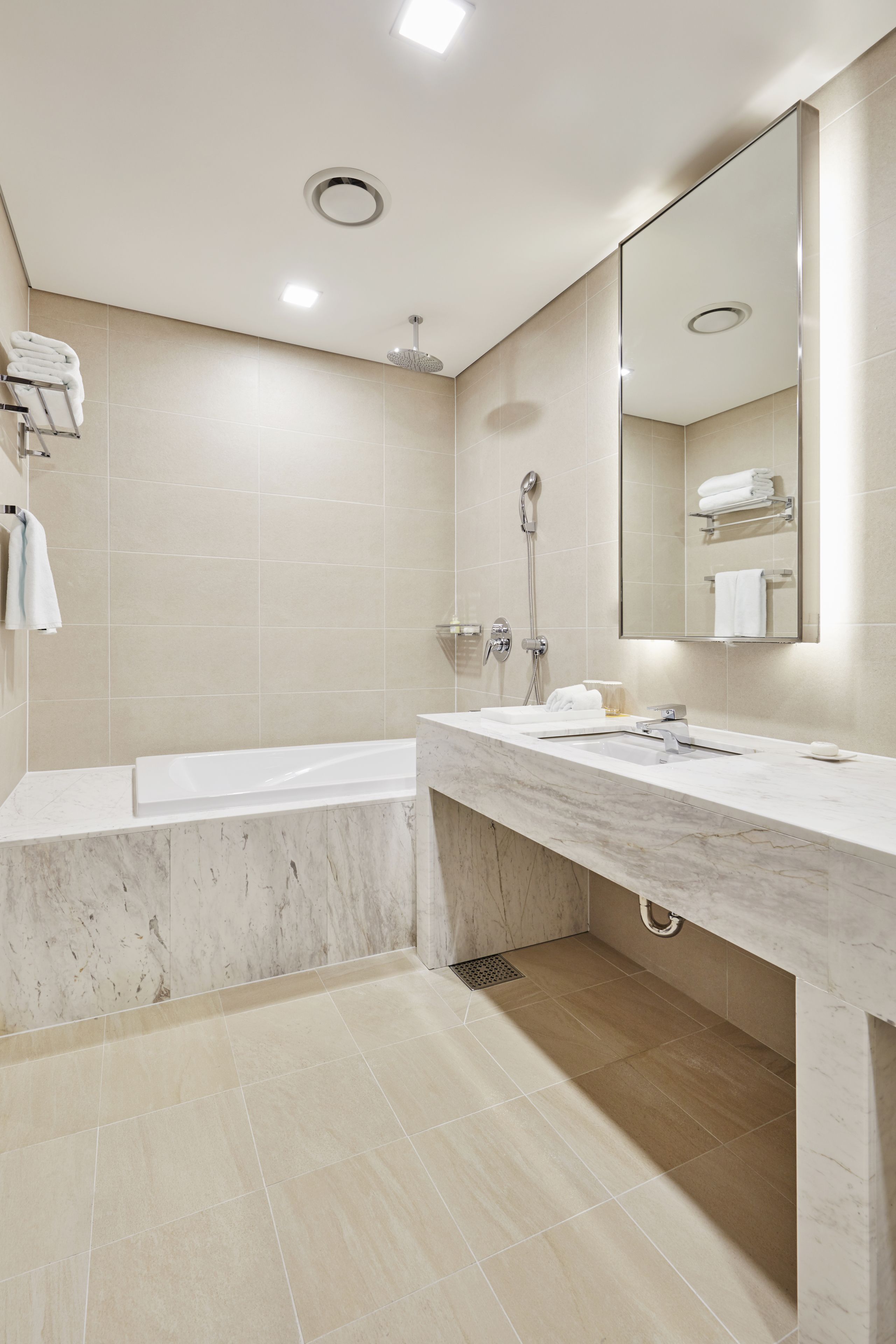 shower, hair dryer, bathrobes, slippers