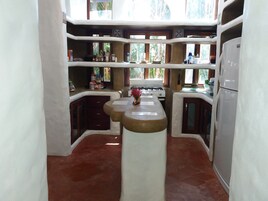 Mini-fridge, microwave, stovetop, toaster