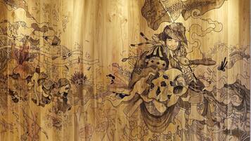A detailed wood panel with intricate carvings and figures, likely part of a larger decorative piece.