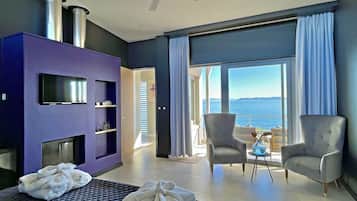 Deluxe tweepersoonskamer, 1 kingsize bed, niet-roken, uitzicht op zee | 6 slaapkamers, luxe beddengoed, een minibar, individueel gedecoreerd