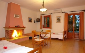 Familienzimmer, Kamin | Wohnbereich | Plasmafernseher