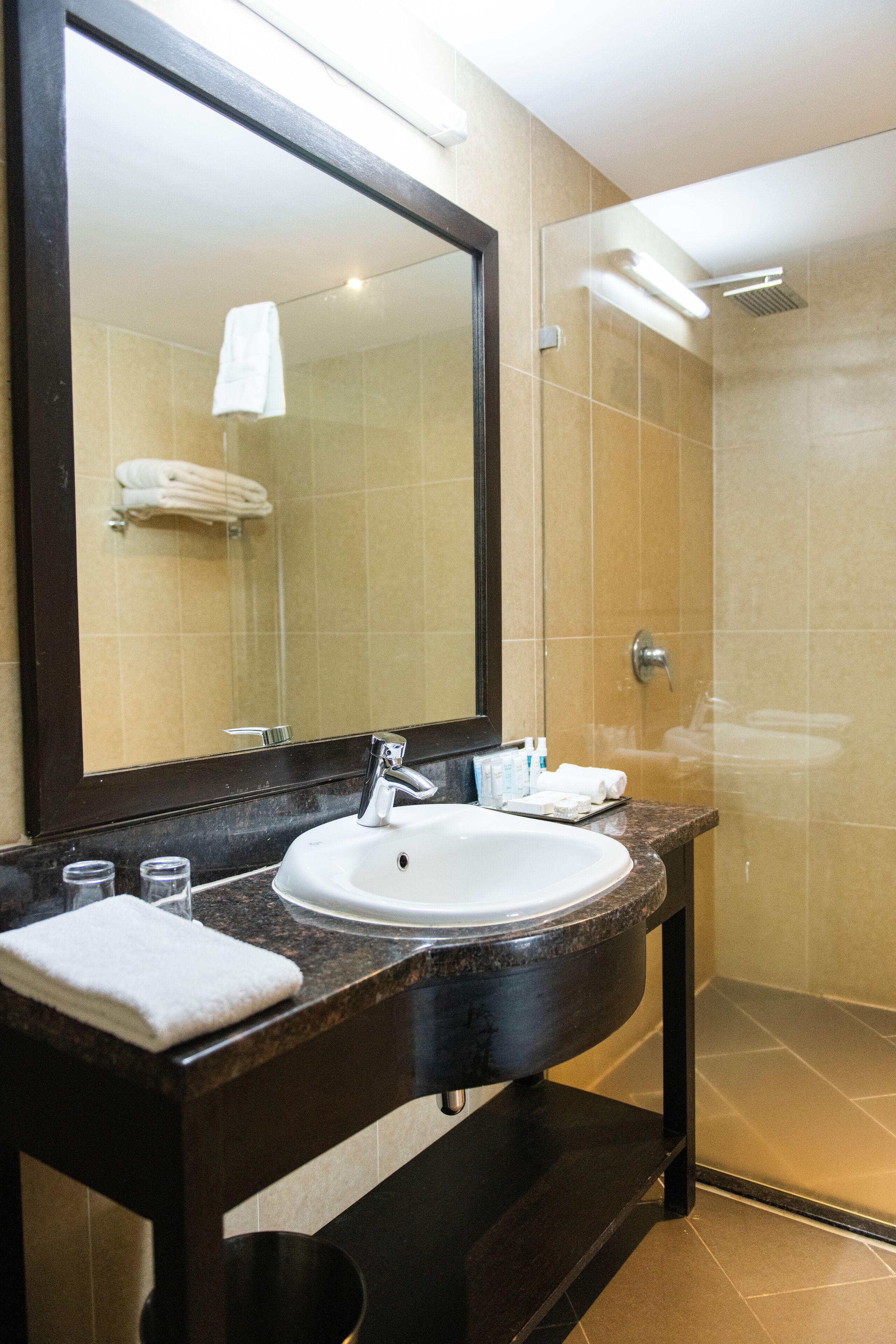 shower, free toiletries, hair dryer, bathrobes