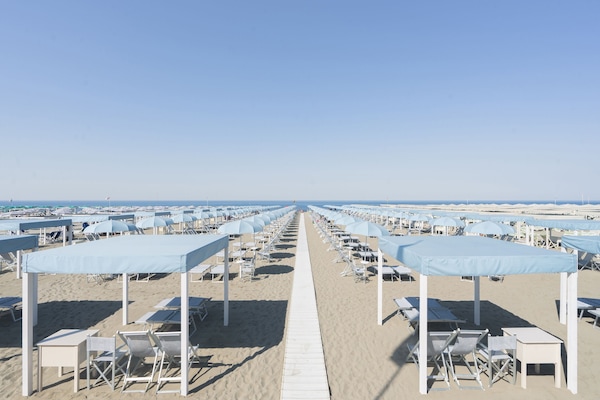 Private beach nearby, sun loungers, beach umbrellas, beach bar